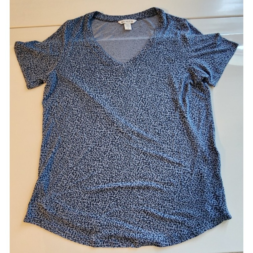 Athleta Breezy Scoop V-Neck‎ Tee Heather Shirt Blue Size L  Short Sleeve